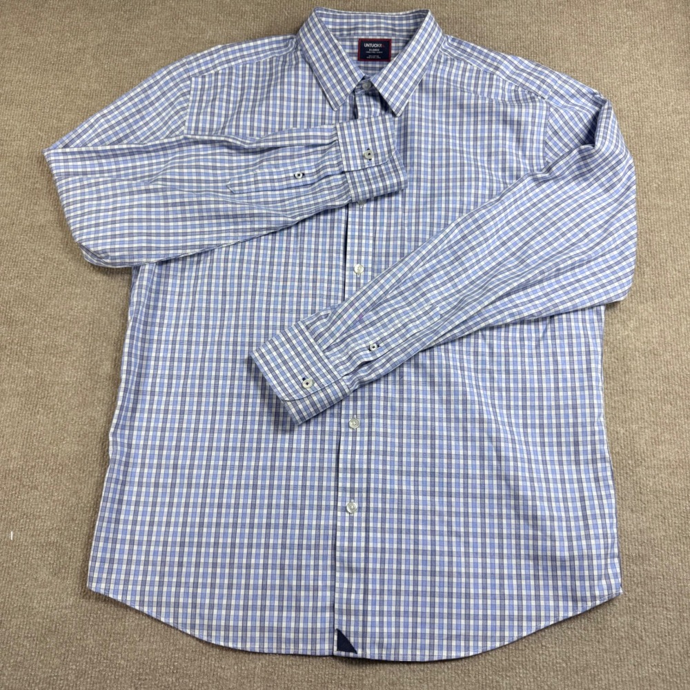 UNTUCKit‎ Durif-WF Blue Plaid Button Up Shirt XL Slim Fit Wrinkle Free 01096